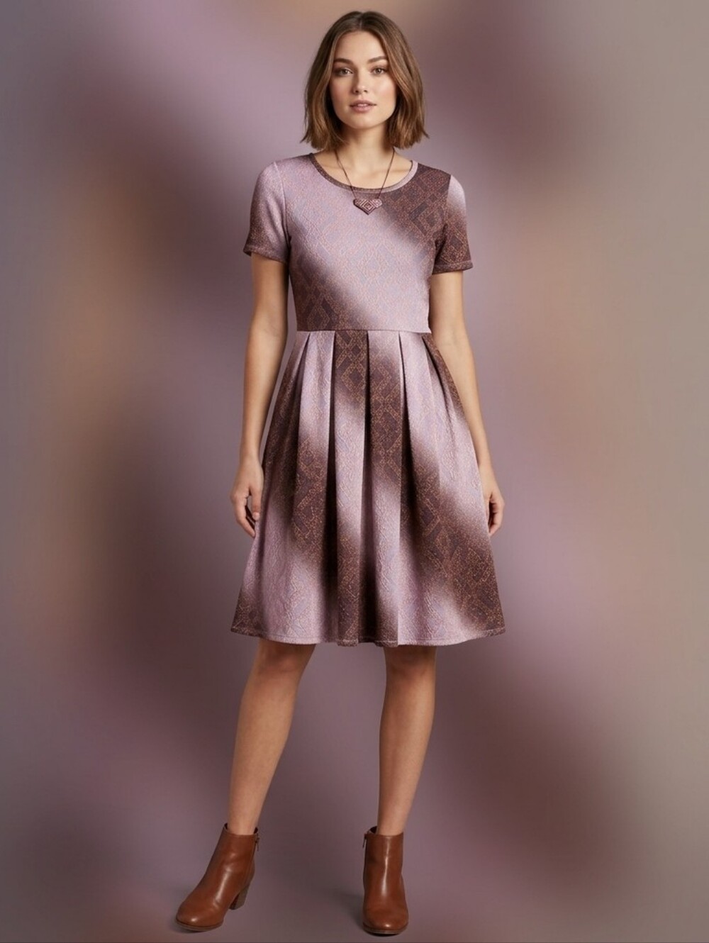 NWT LulaRoe Elegant Amelia Dress Rose Gold Diamond Pattern Pink/Plum Ombré L